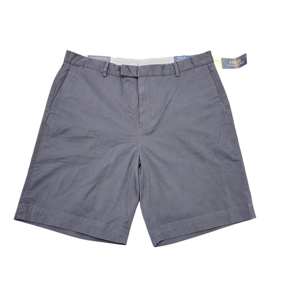 Polo Ralph Lauren Shorts Mens 38 Navy Blue Stretch Classic Fit Flat Front Chino